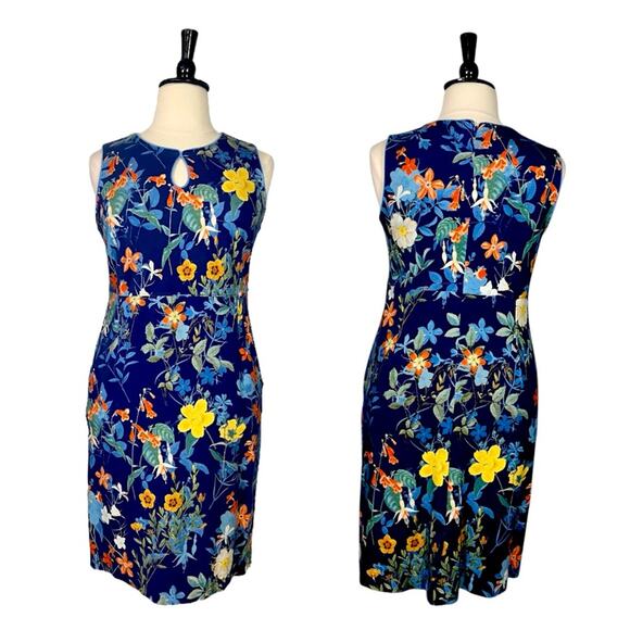 Lands’ End Dress Ponte Knit Sheath Pockets Blue Yellow Floral Women’s Size 16W - Picture 11 of 11